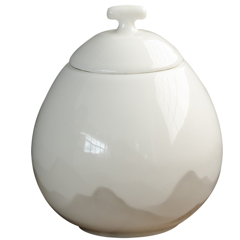 羊脂玉水墨遠山茶葉罐