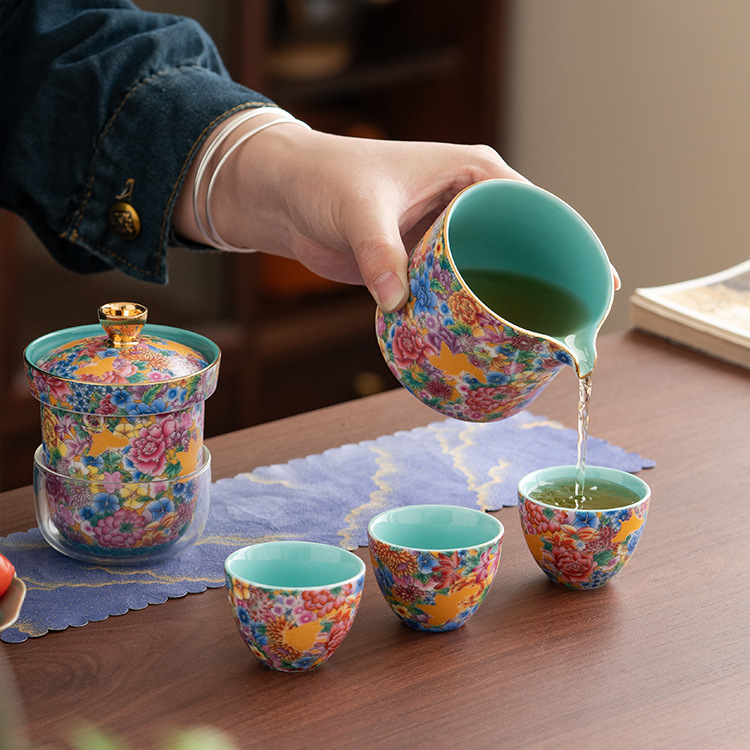 琺瑯彩便攜快客杯旅行茶具