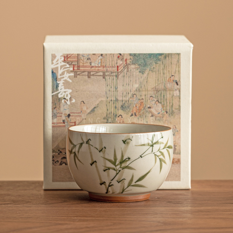 手繪翠綠文竹將軍主人杯