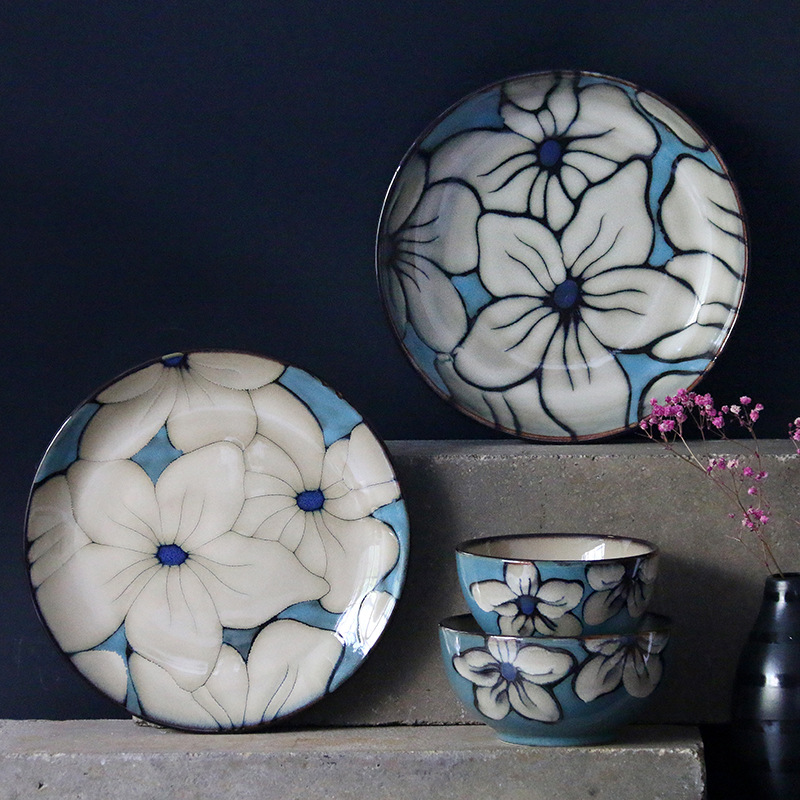 日式復古百合手繪碗盤