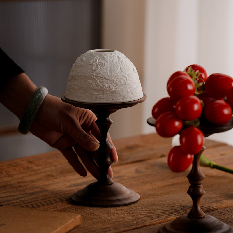 北美胡桃木復古骨瓷通風罩燭臺