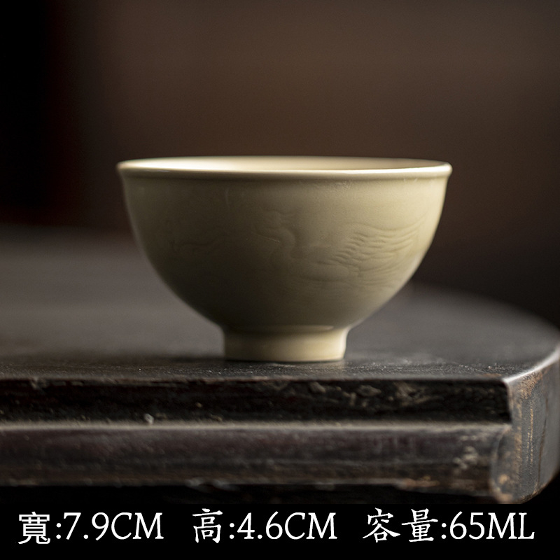 越窑青瓷雕刻主人杯