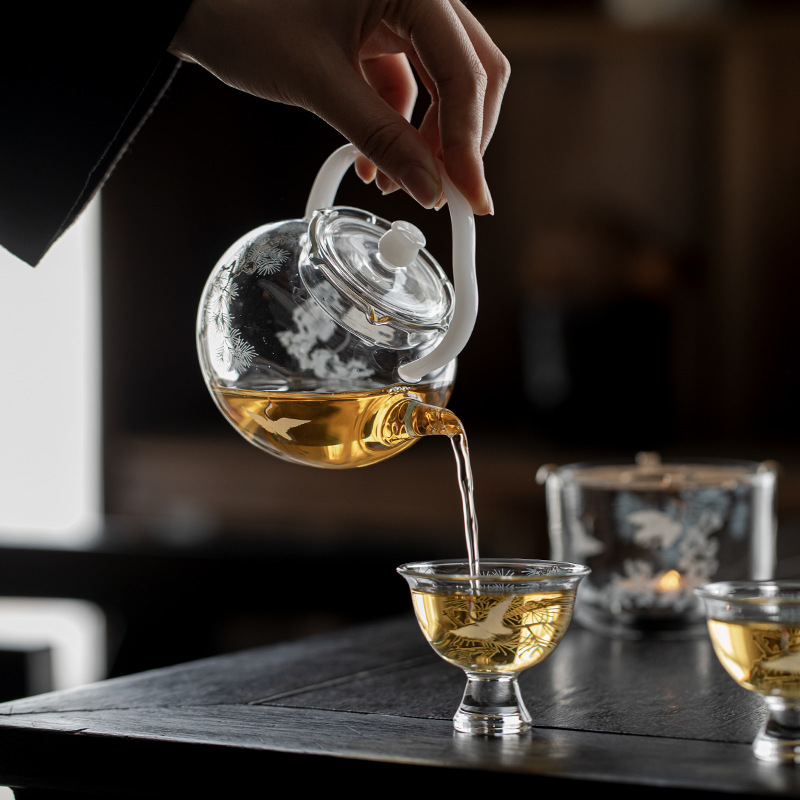 松鶴玻璃茶壺蠟燭臺煮茶爐