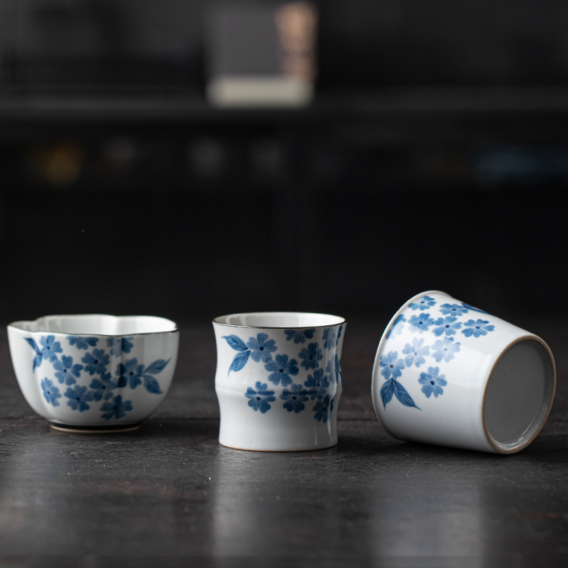 手繪海棠茶杯陶瓷主人杯