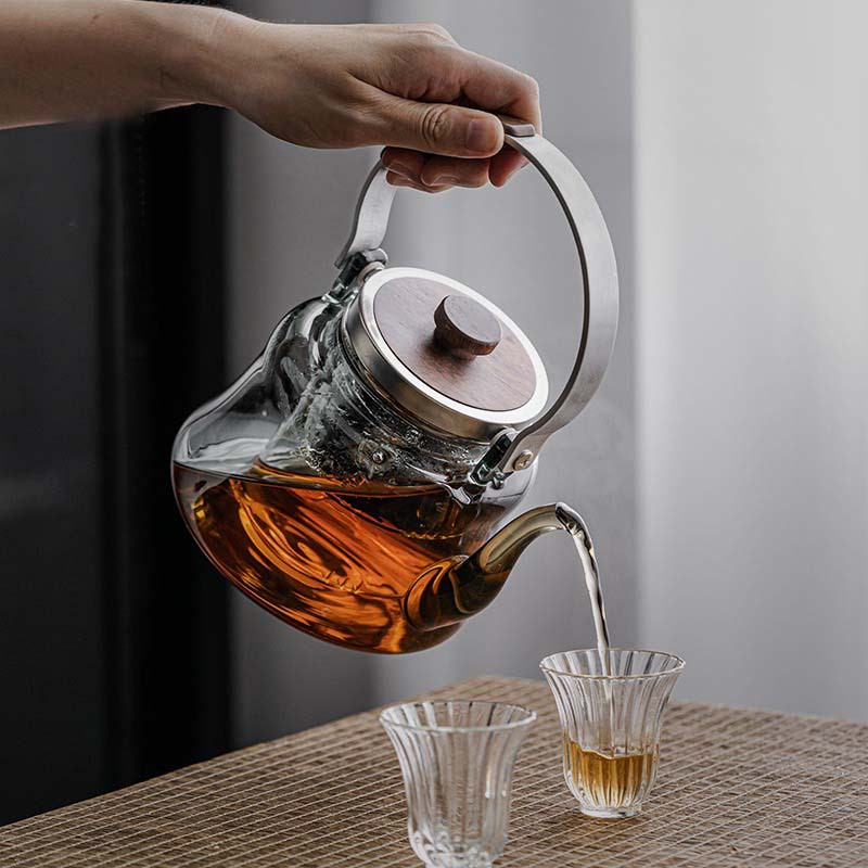 煙灰玻璃蒸煮茶壺