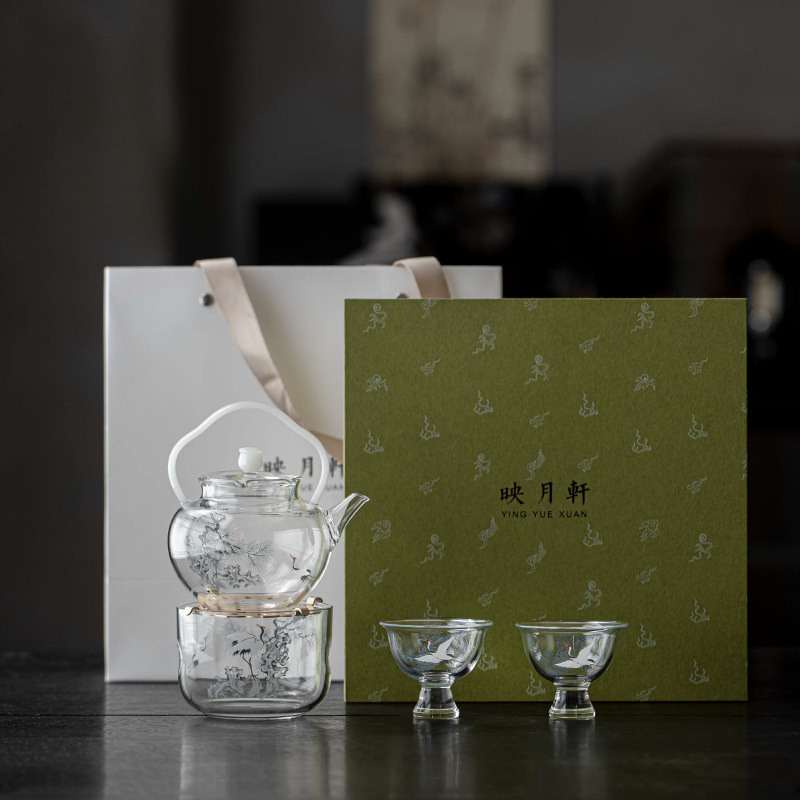 松鶴玻璃茶壺蠟燭臺煮茶爐
