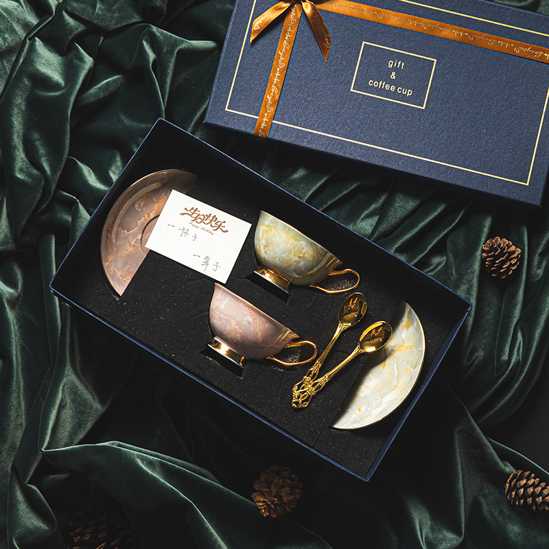 大理石紋骨瓷歐式咖啡杯碟套裝