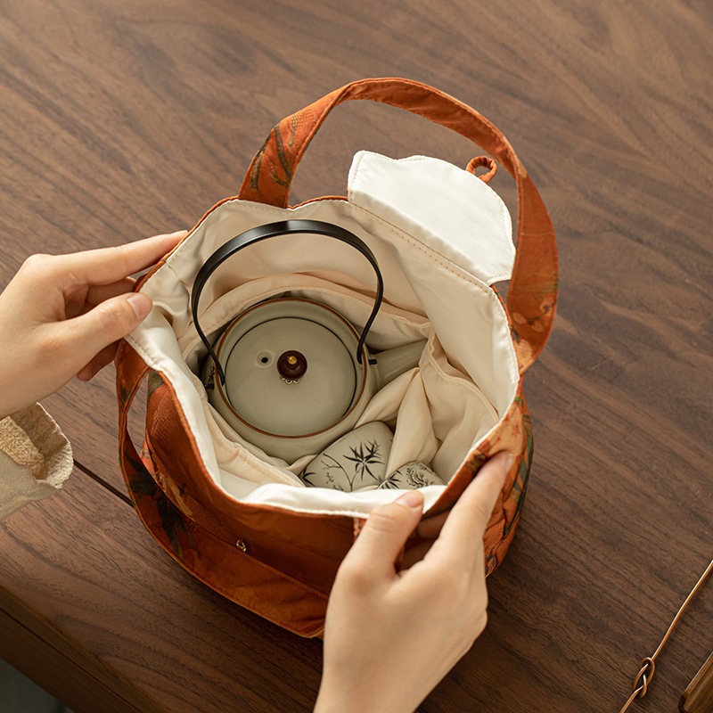 手工香雲紗茶事包茶具收納包