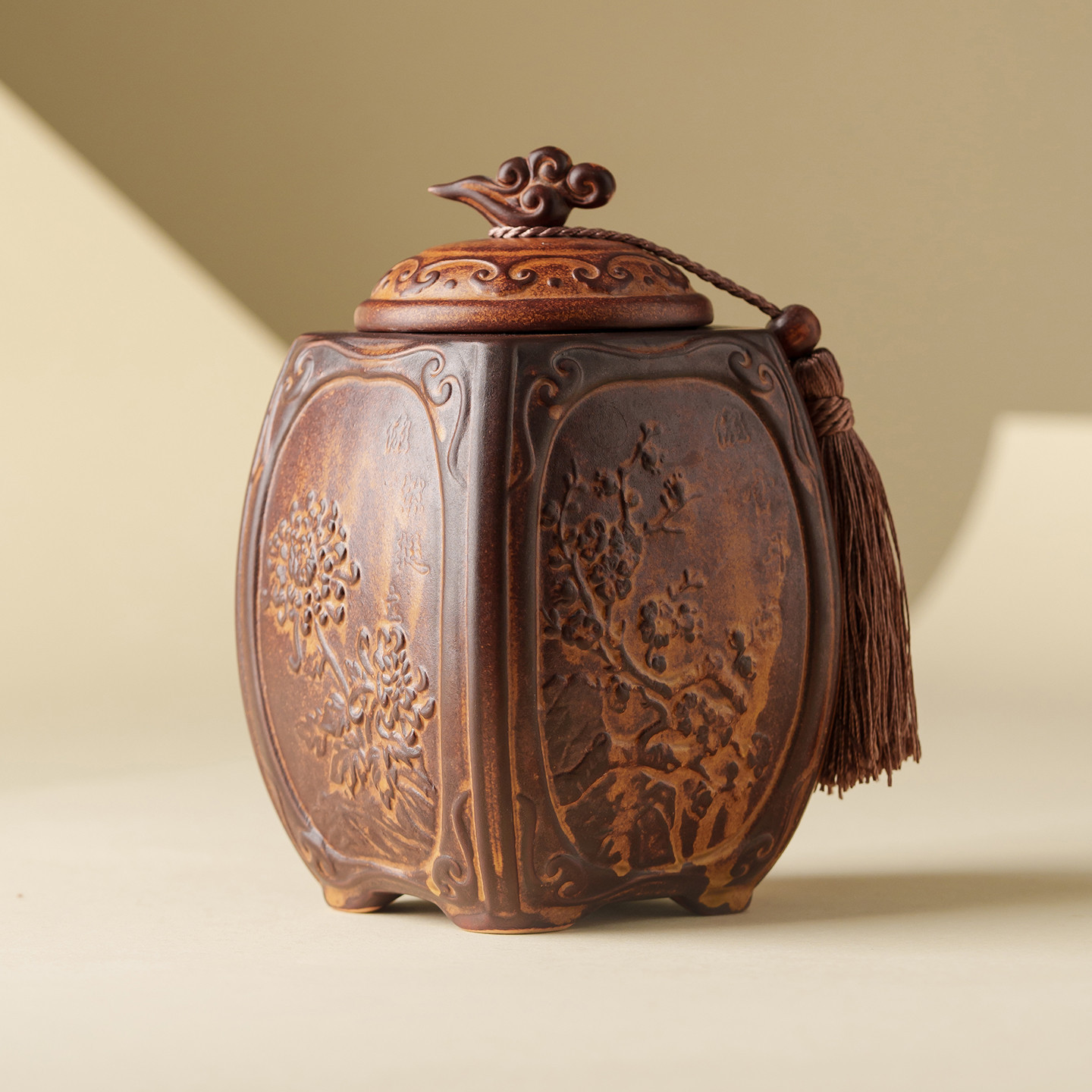 窯變古典棕黃茶葉罐