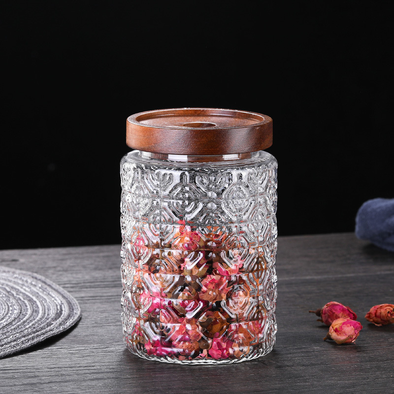 復古九宮格玻璃密封罐食品級浮雕儲物罐子零食乾果收納罐茶葉罐
