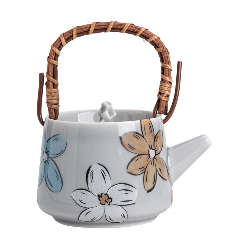 釉下彩日式櫻花藤編提梁壺