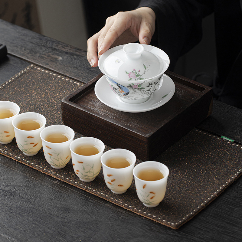 冰種陶瓷花鳥蓋碗