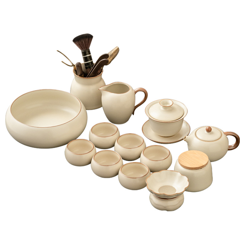 米黃簡約汝窯茶具套裝