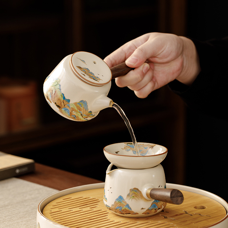 千裡江山側把茶壺茶具套裝