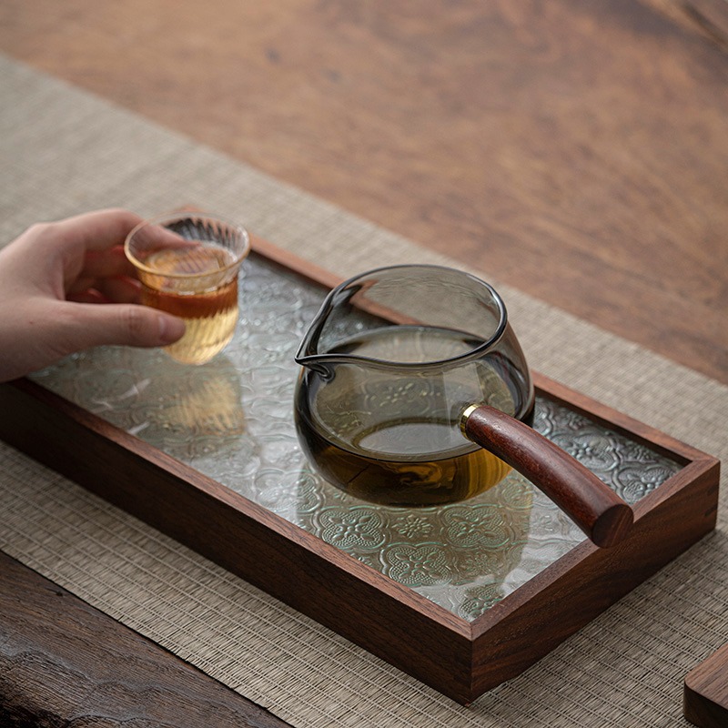 日式側把彎柄玻璃公道杯