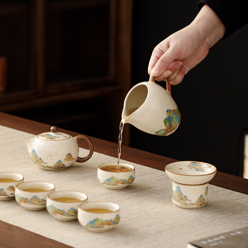 汝窯千裡江山輕鬆高檔茶具套裝