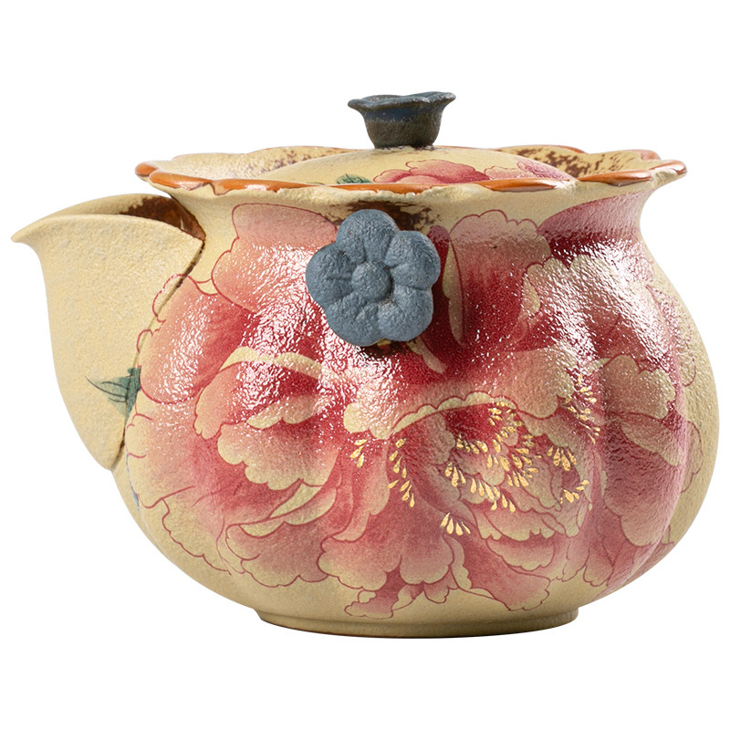 火石紅陶瓷復古手抓壺