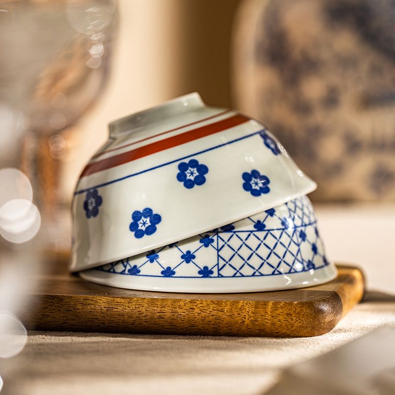 日式家用釉下彩復古斗笠碗米飯碗