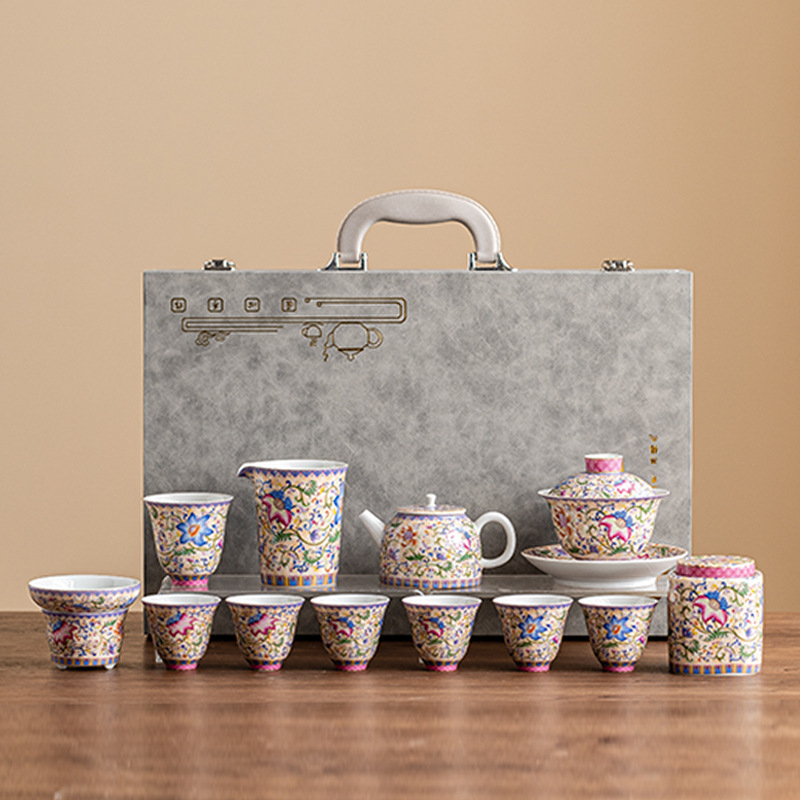 琺瑯彩茶具套裝禮盒版