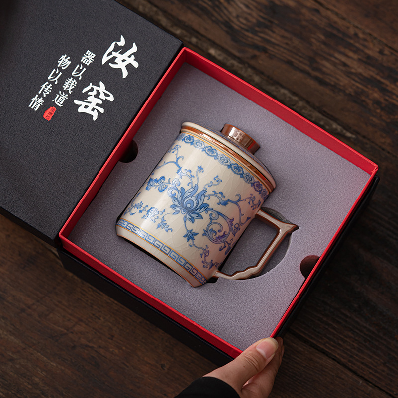 米黃汝窯繁花辦公杯