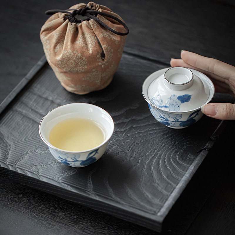 復古手繪青花枇杷茶具小套裝