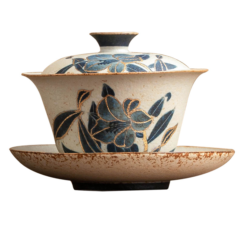 青花火石紅三才蓋碗