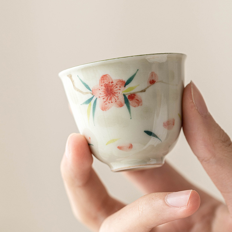 桃花手繪鈴鐺茶杯