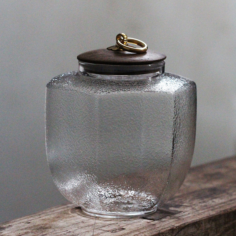 日式錘紋復古銅扣玻璃茶倉