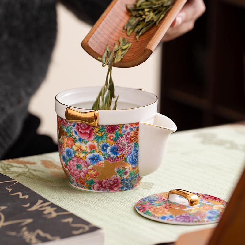 琺瑯彩萬花手抓壺寶瓶