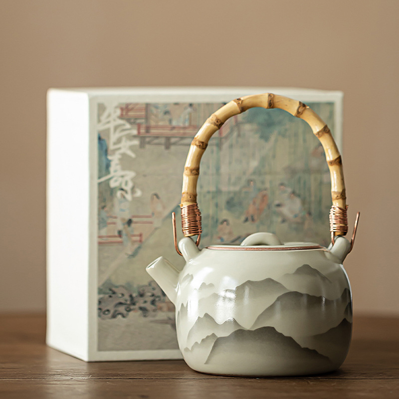 汝窯陶瓷竹把提梁壺