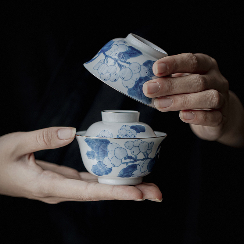 復古手繪青花枇杷茶具小套裝