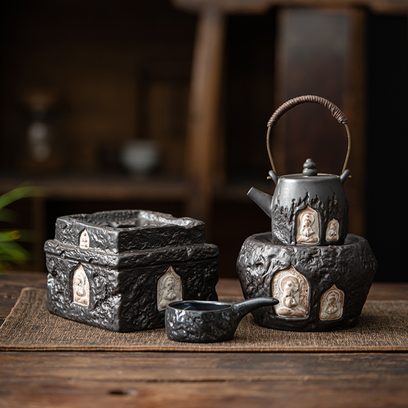 侘寂風手作粉引粗陶溫茶爐