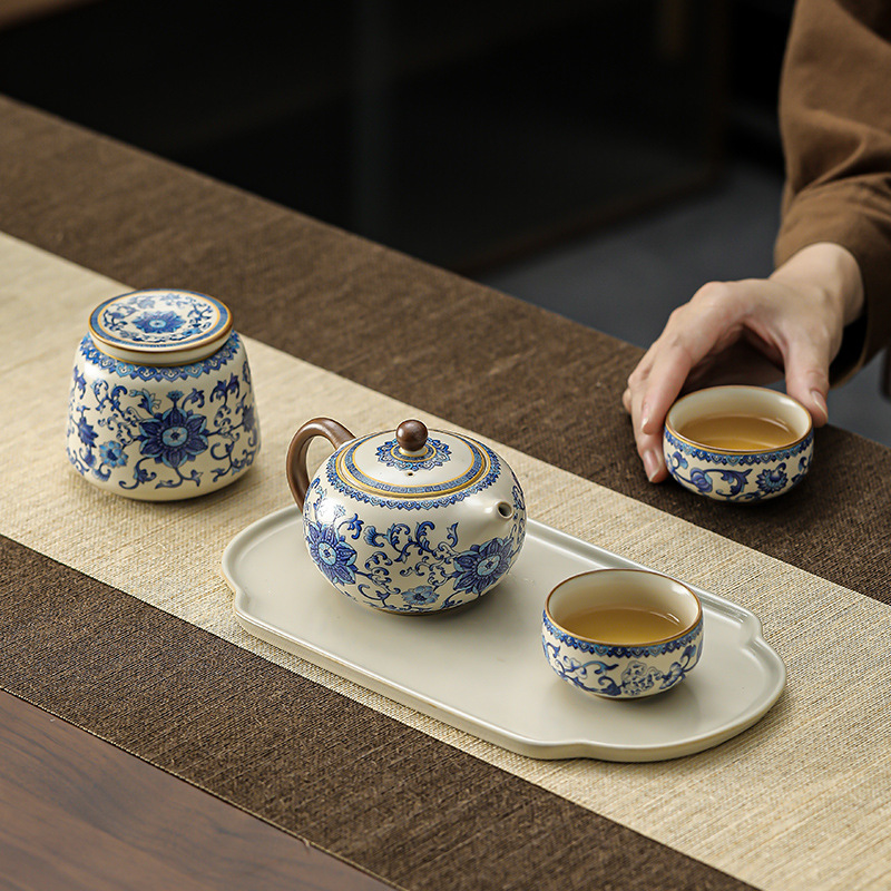 纏枝蓮汝窯功夫茶具套裝