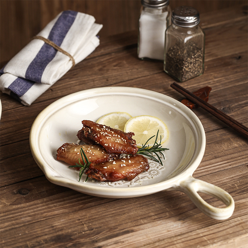 日式窯變雛菊單柄盤