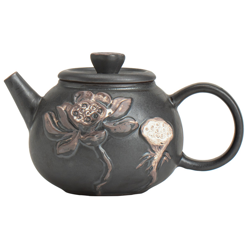 侘寂風浮雕蓮花圓韻壺