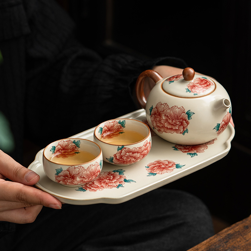 汝窯牡丹花西施壺套組