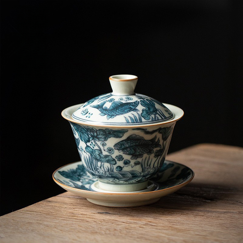 魚藻紋三才蓋碗