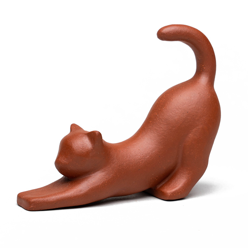 紫砂茶寵貓擺件