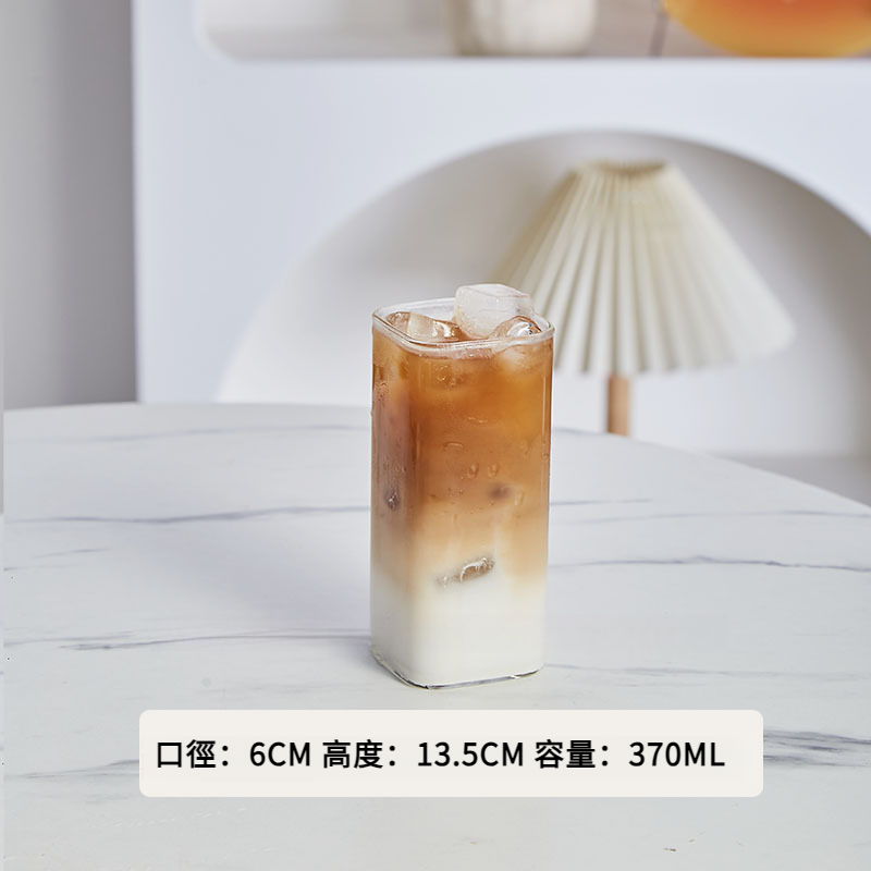 Ins餐廳北歐網紅冷飲玻璃杯 方形水杯果汁杯蘇打水杯簡約氣泡酒杯