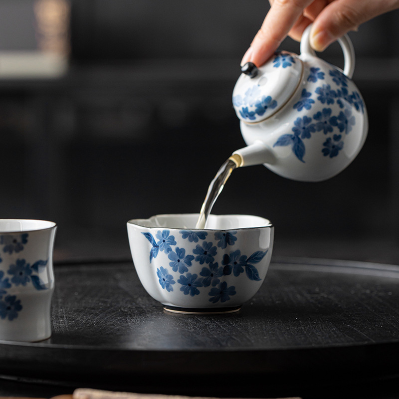 手繪海棠茶杯陶瓷主人杯