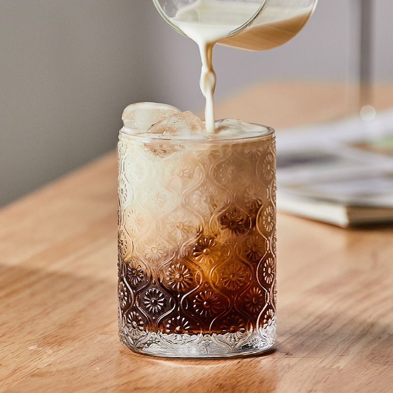 復古浮雕海棠花玻璃杯