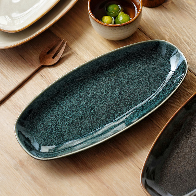 窯變釉橢圓形魚盤