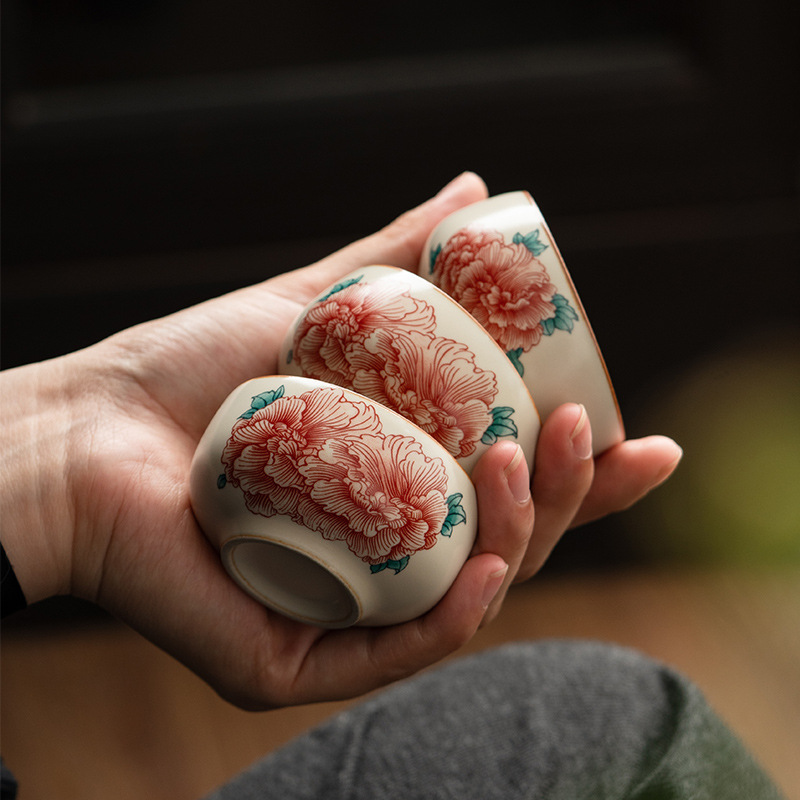 汝窯牡丹花品茗杯