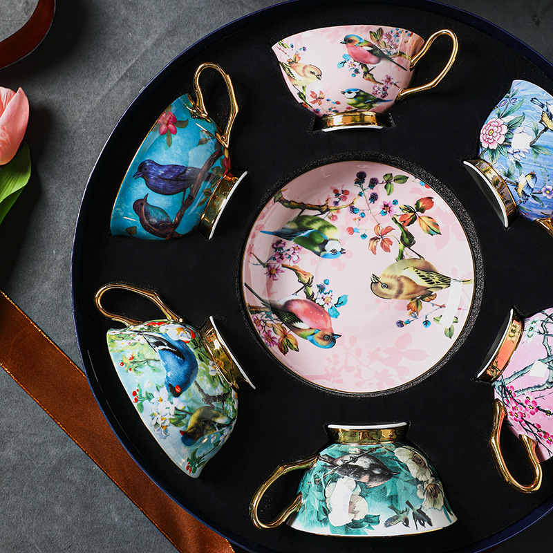 花鳥歐式陶瓷骨瓷咖啡杯碟套裝