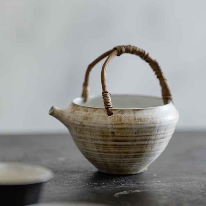 純手工日式粗陶竹編茶海