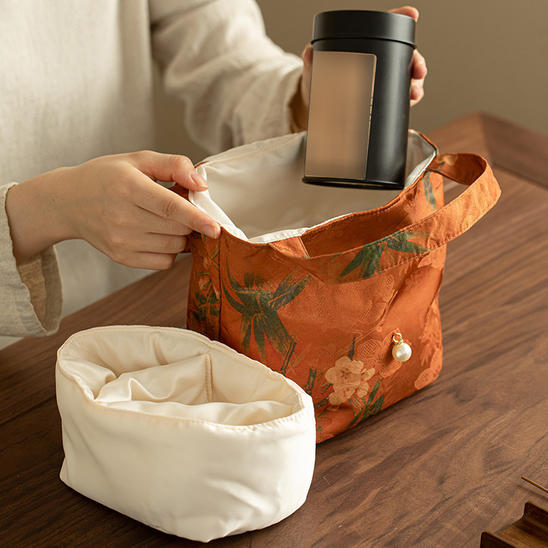 手工香雲紗茶事包茶具收納包