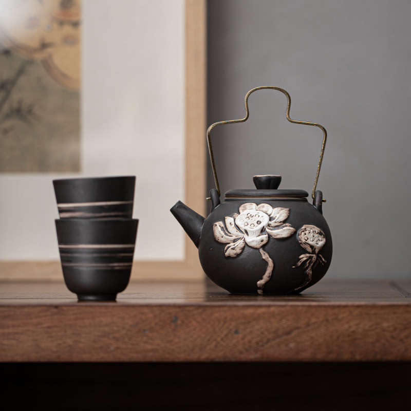 侘寂風蓮花圓韻提梁壺