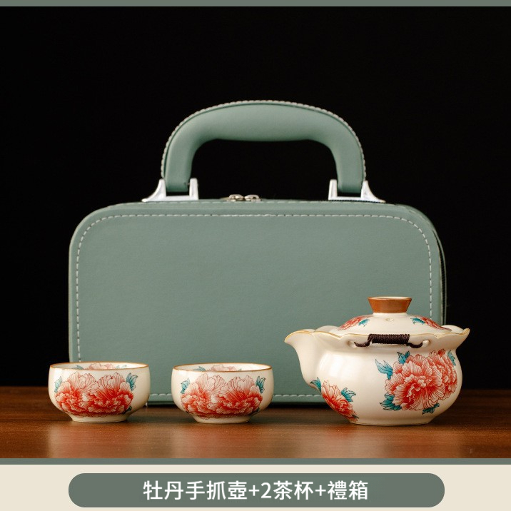 汝窯牡丹花茶具套裝