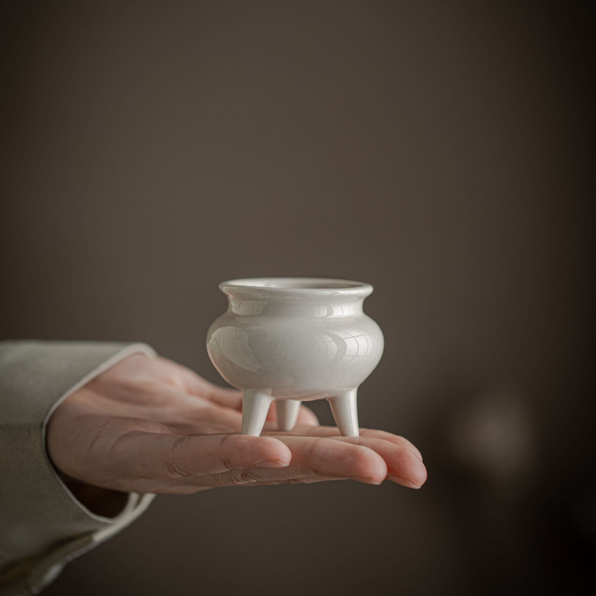 草木灰三足仿宋小線香爐