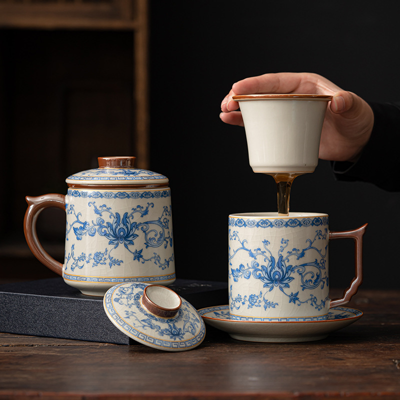 米黃汝窯繁花辦公杯